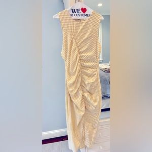 Maeve Ruched Gingham Dress in oyster